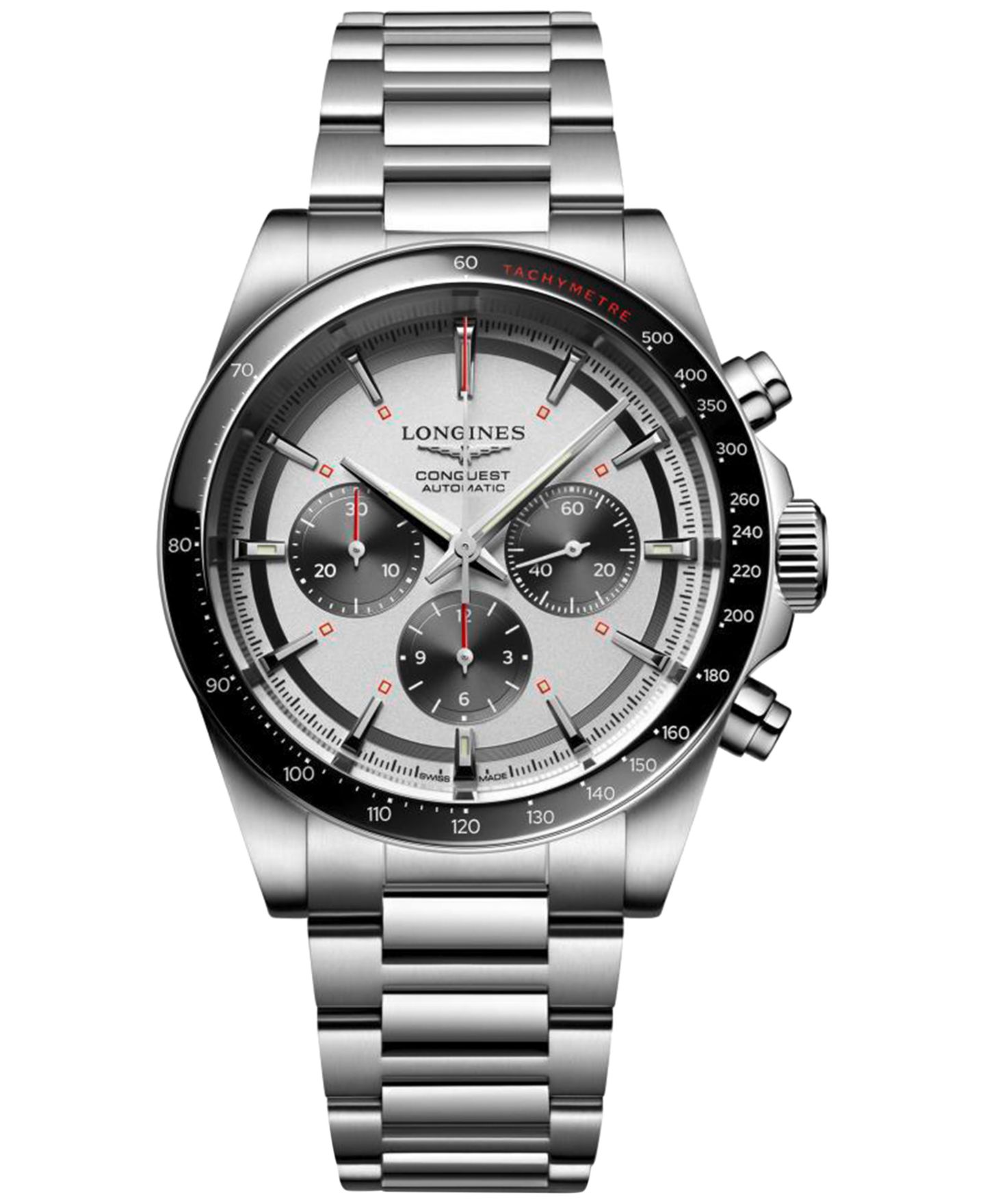 Мужские часы Longines Swiss Automatic Chronograph Conquest Stainless Steel Bracelet Watch 42mm — фото 1