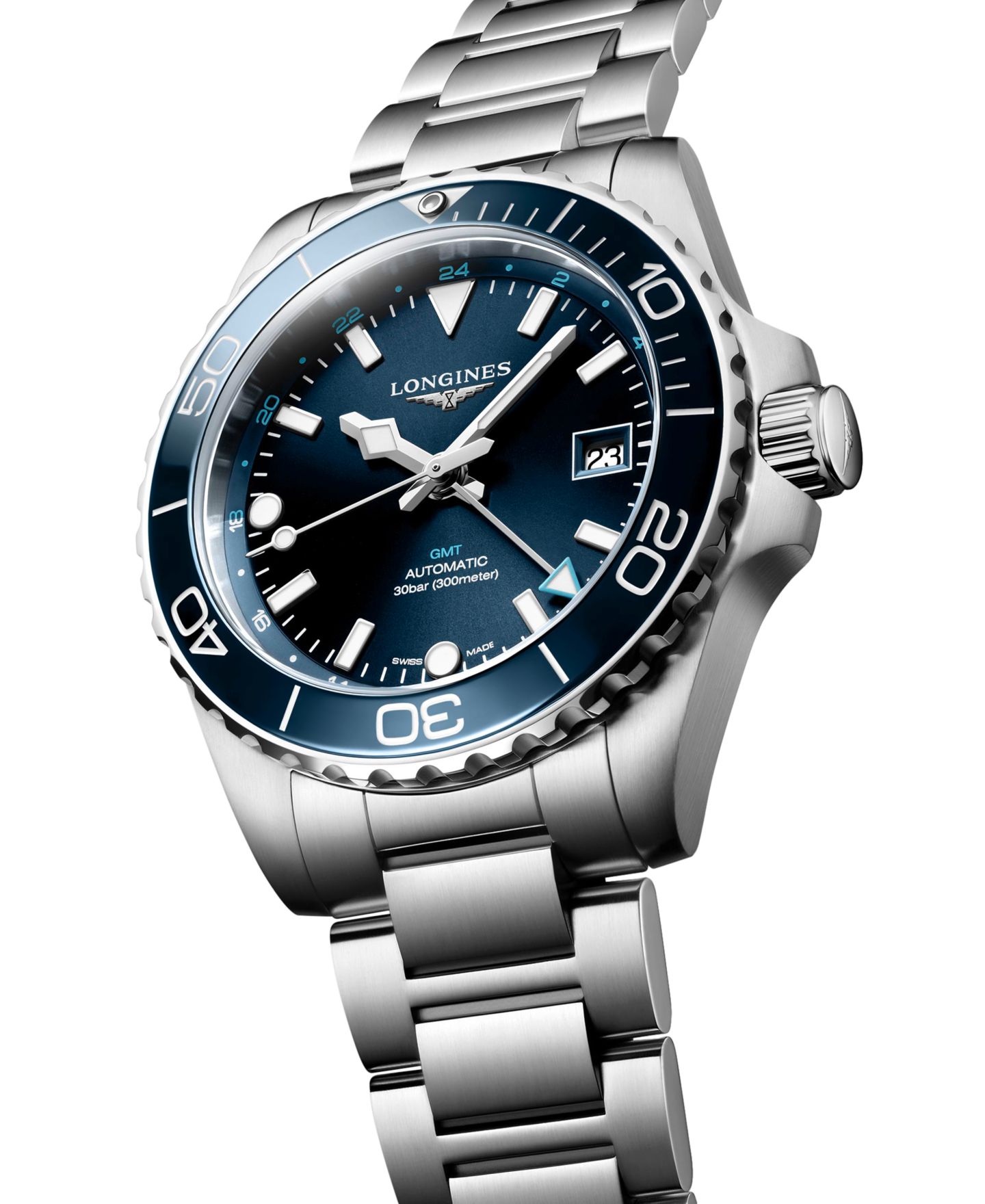 Мужские часы Longines Swiss Automatic HydroConquest GMT Stainless Steel Bracelet Watch 41mm — фото 2