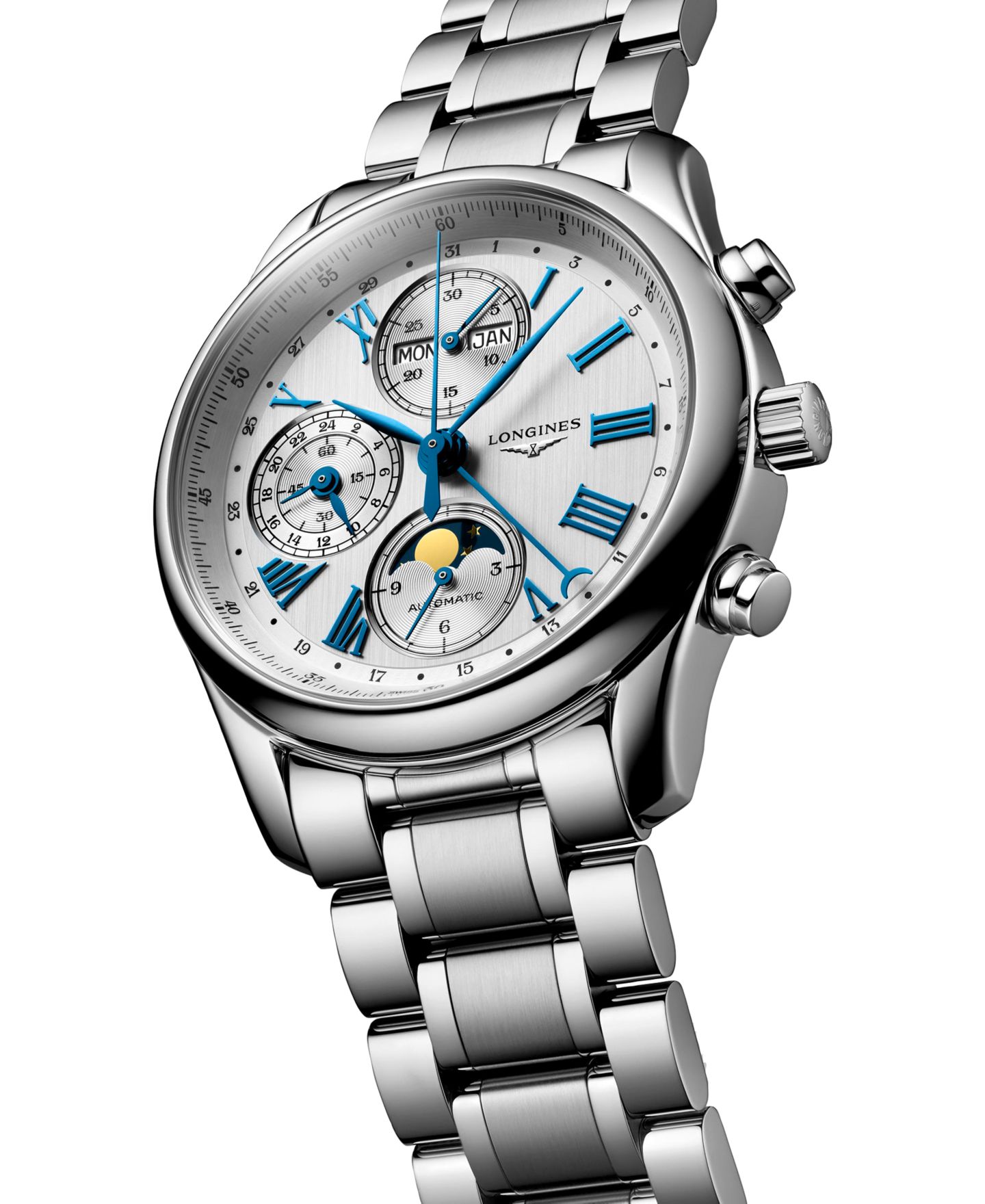 Мужские часы Longines Swiss Automatic Chronograph Master Stainless Steel Bracelet Watch 40mm — фото 2