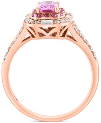 EFFY&reg; Pink Sapphire (5/8 ct. t.w) & Diamond (1/3 ct. t.w) Halo Ring in 14k Rose Gold