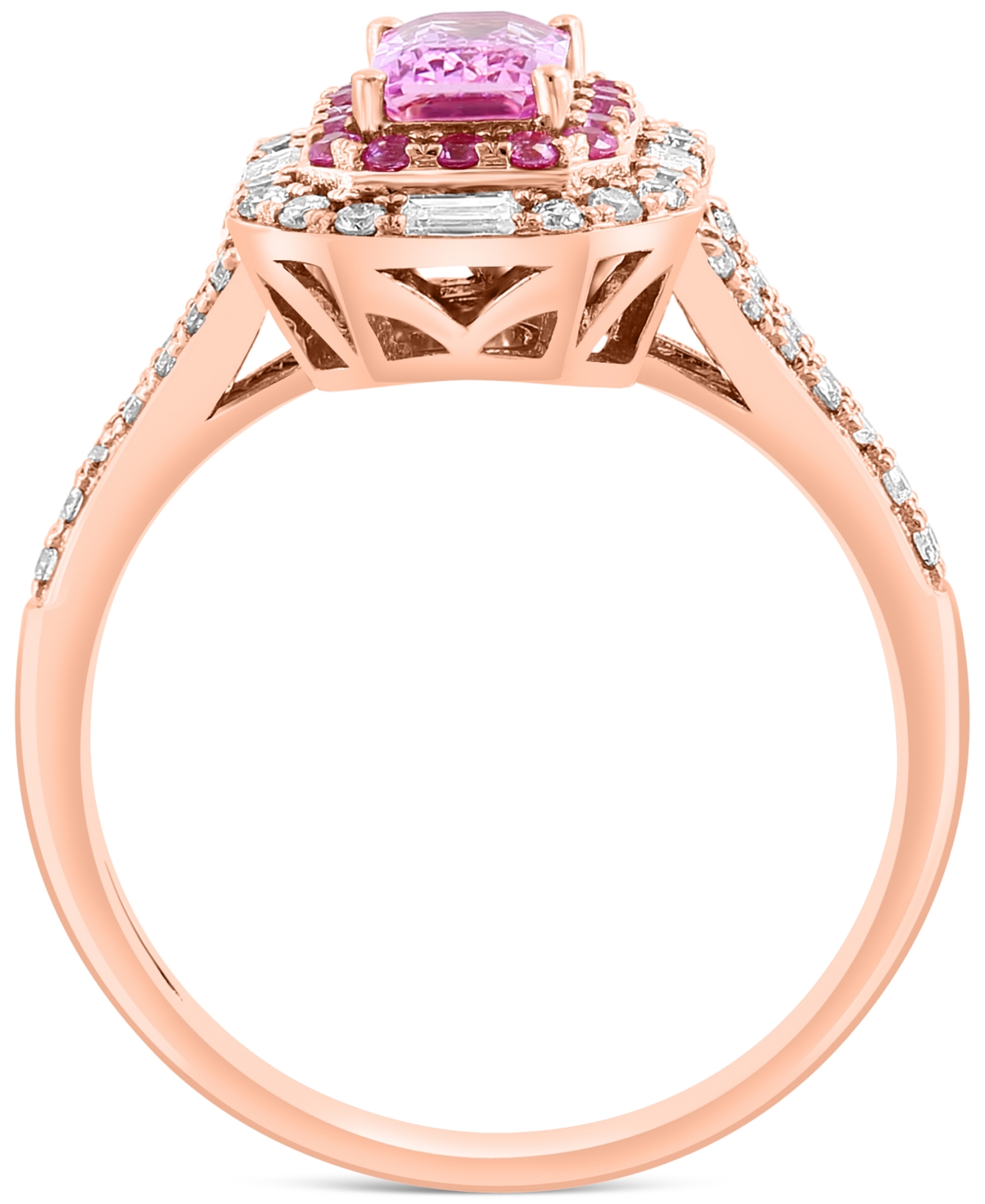 Effy Pink Sapphire (5/8 ct. t.w) & Diamond (1/3 ct. t.w) Halo Ring in 14k- Rose Gold