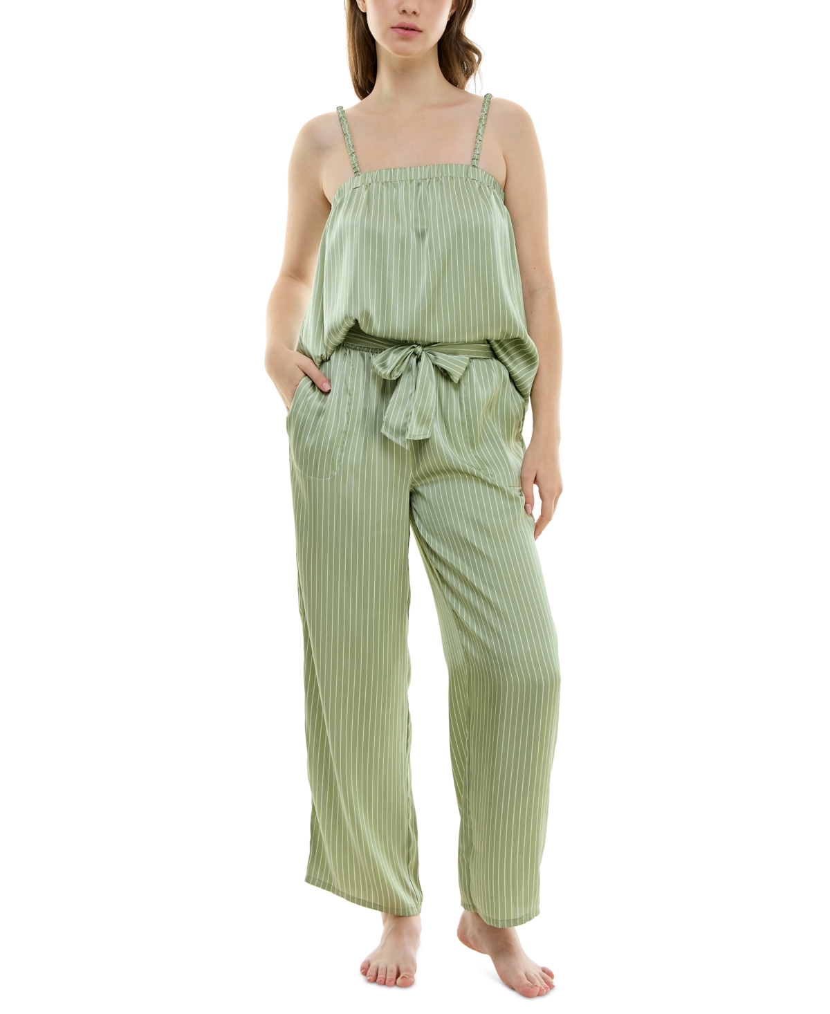 Women's 2-Pc. Satin Lace-Trim Pajamas Set - Tinsel Stripe
