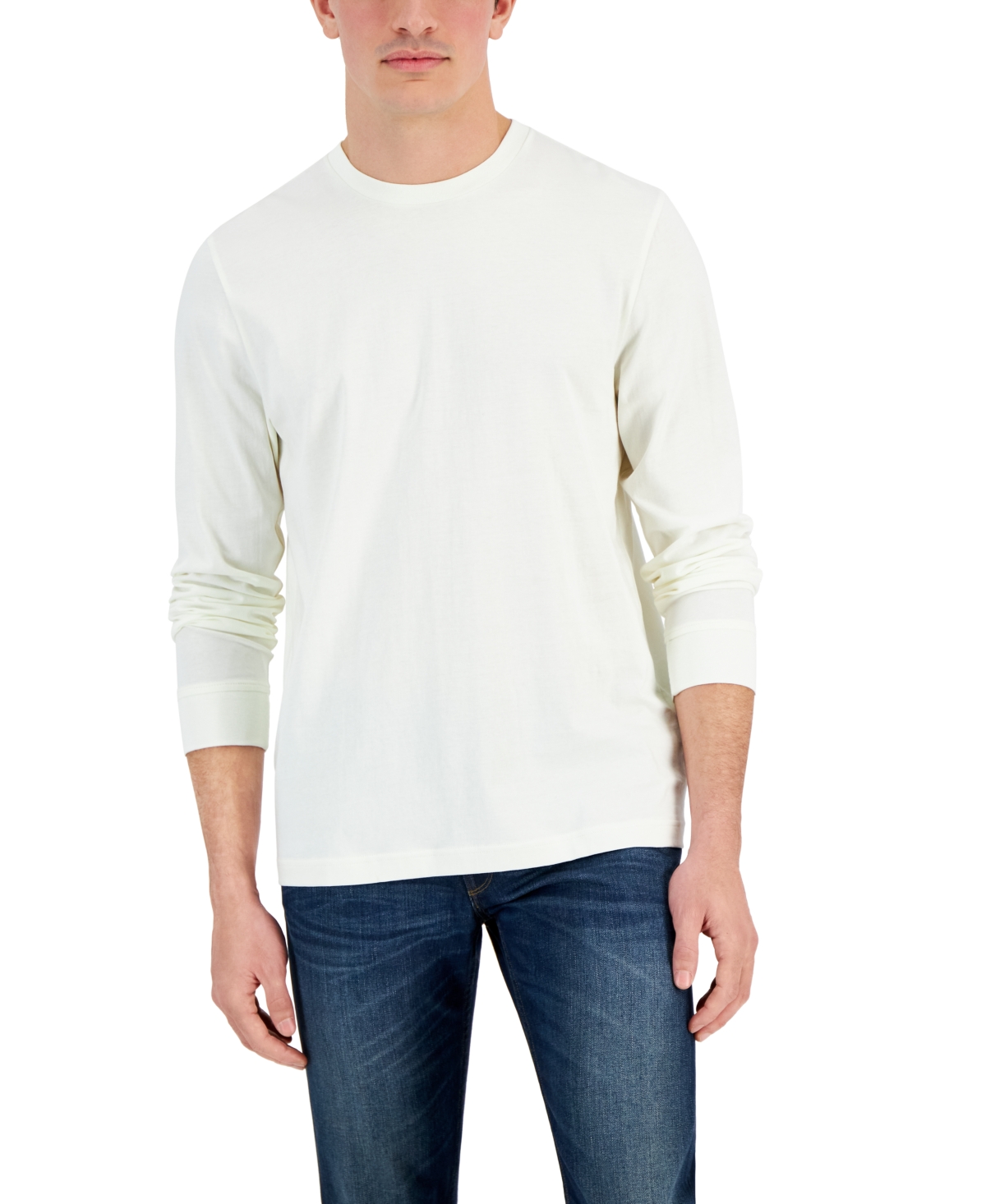 Club Room Men's Long Sleeve T-shirt, Created For Macy's In Winter Ivory