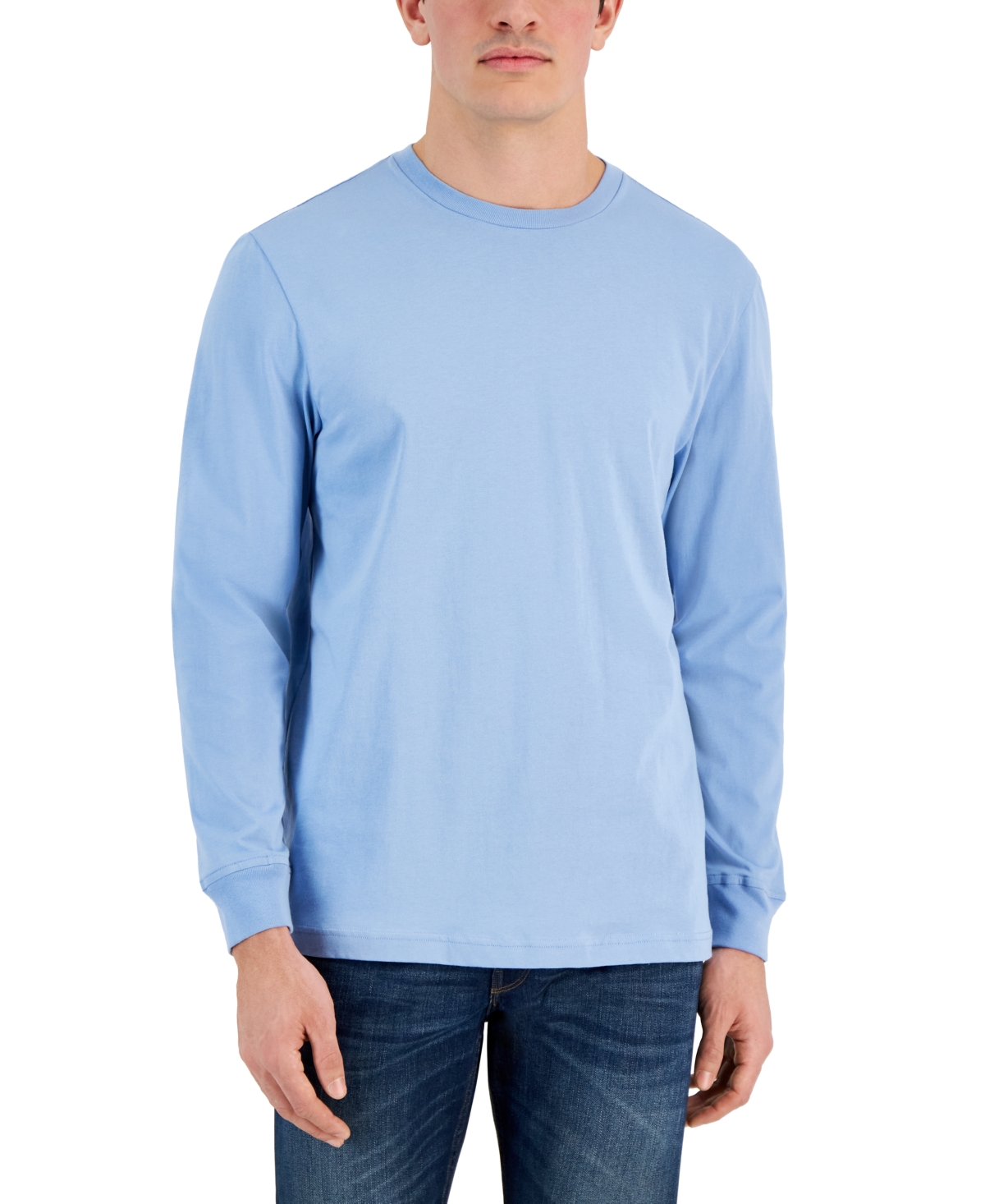 Club Room Men's Long Sleeve T-shirt, Created For Macy's In Blue Saber