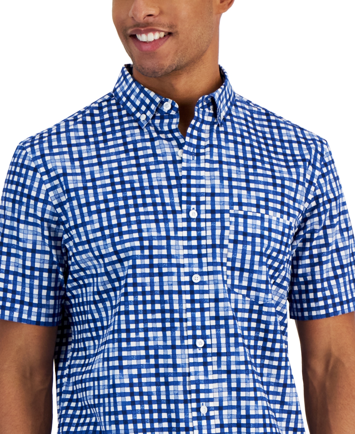 Shop Club Room Men's Gingham Poplin Shirt, Created For Macy's In Laser Blue