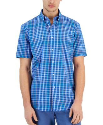 Club Room Men's Bright Plaid Poplin Short Sleeve Button-Down Shirt, Created for Macy's