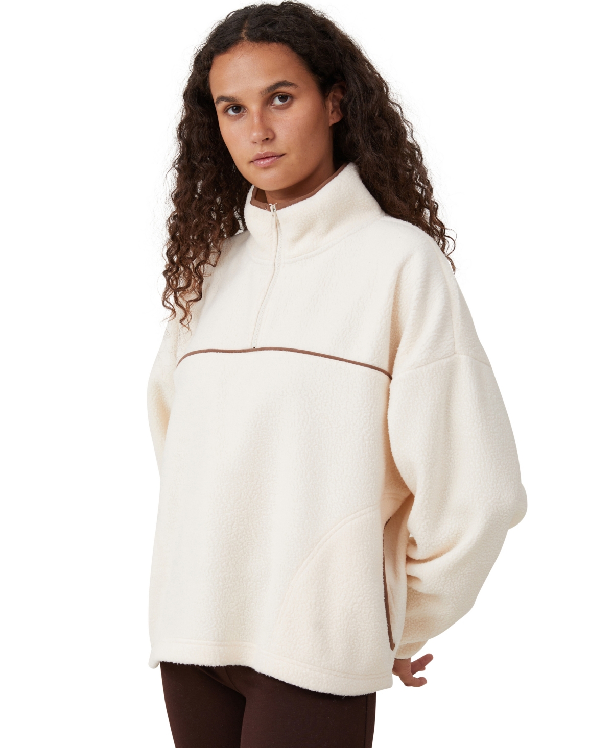 Women's Teddy Fleece Quarter Zip Sweater - Leaf Brown