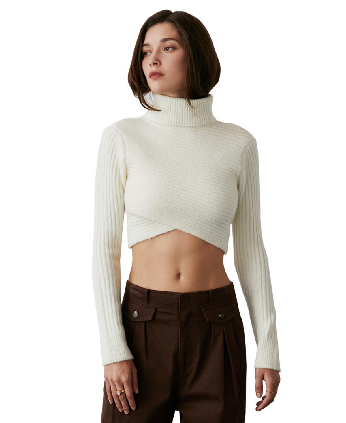 Women's Emery Criss-Cross Crop Sweater - Open white + cream