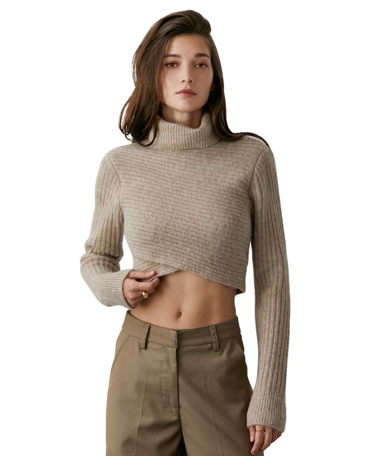 Women's Emery Criss-Cross Crop Sweater - Open brown + taupe