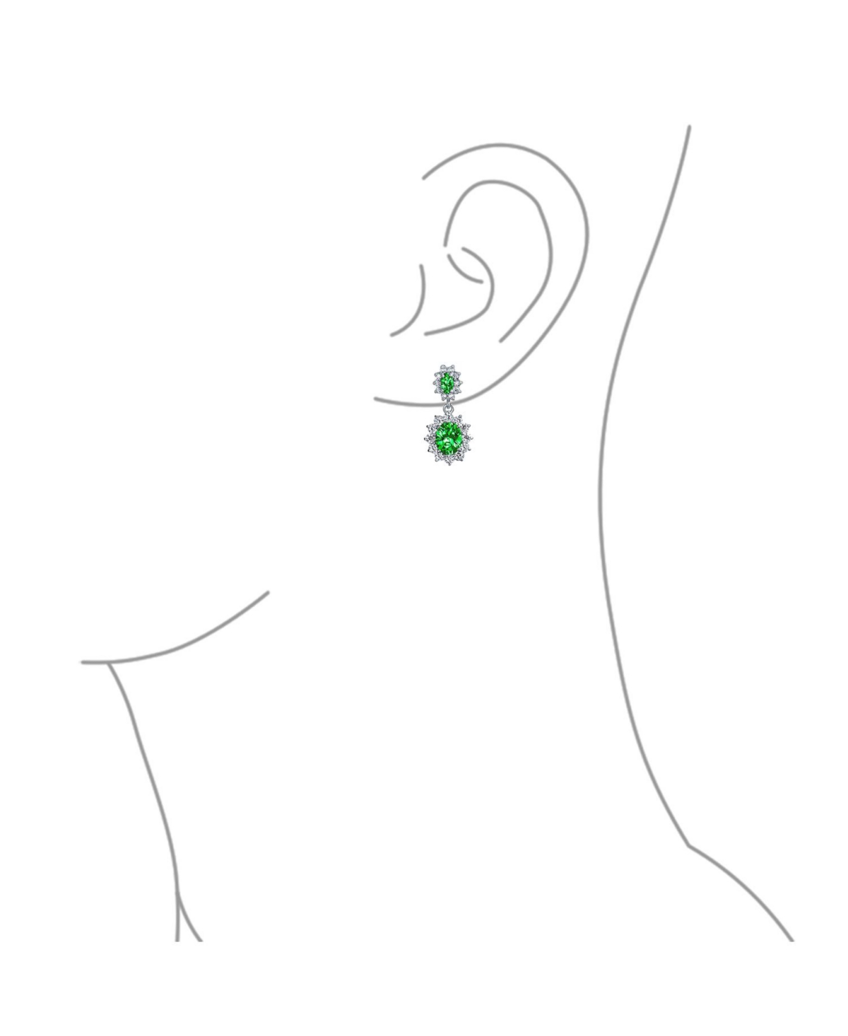 Bling Jewelry Crown Halo Oval Cubic Zirconia Green Green Cz Fashion Dangle Drop Earrings For smaid Rhodium Plated