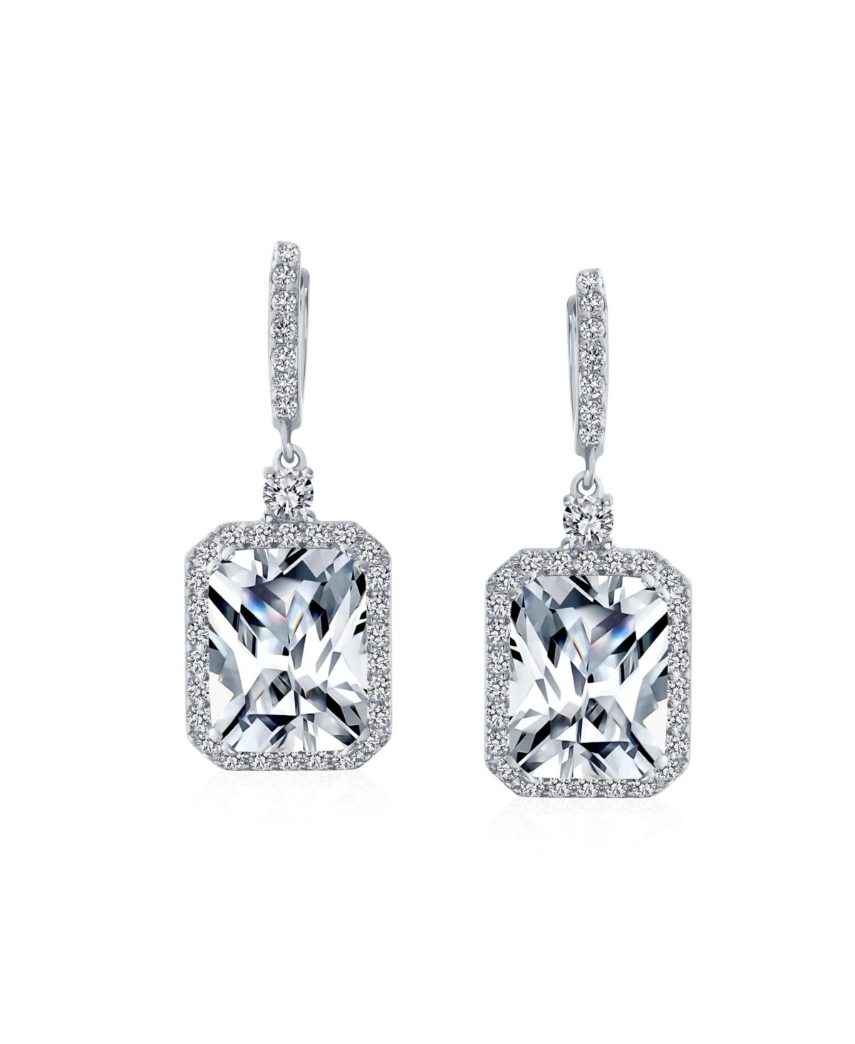 Statement Fashion 10CT Emerald Cut Cz Halo Dangle Huggie Dangle Earrings Prom Cubic Zirconia