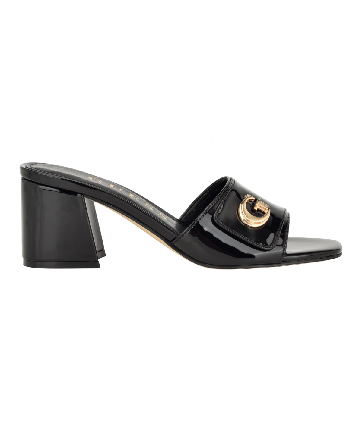 Guess Gallai Slide Sandal In Black Patent
