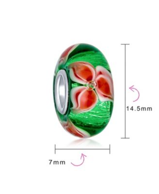 Red Green Colorful Murano Glass Holiday Christmas Flower Poinsettia Bead Charm For Sterling Silver Fits European Bracelet