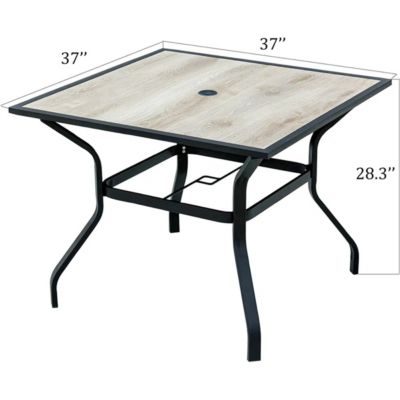 Streamdale Square Metal Patio Table with Umbrella Hole & Wood-Look Top