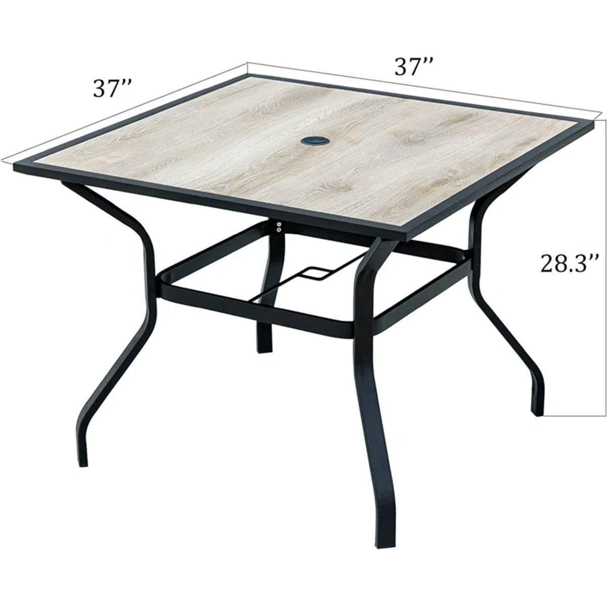 Streamdale Square Metal Patio Table with Umbrella Hole & Wood-Look Top
