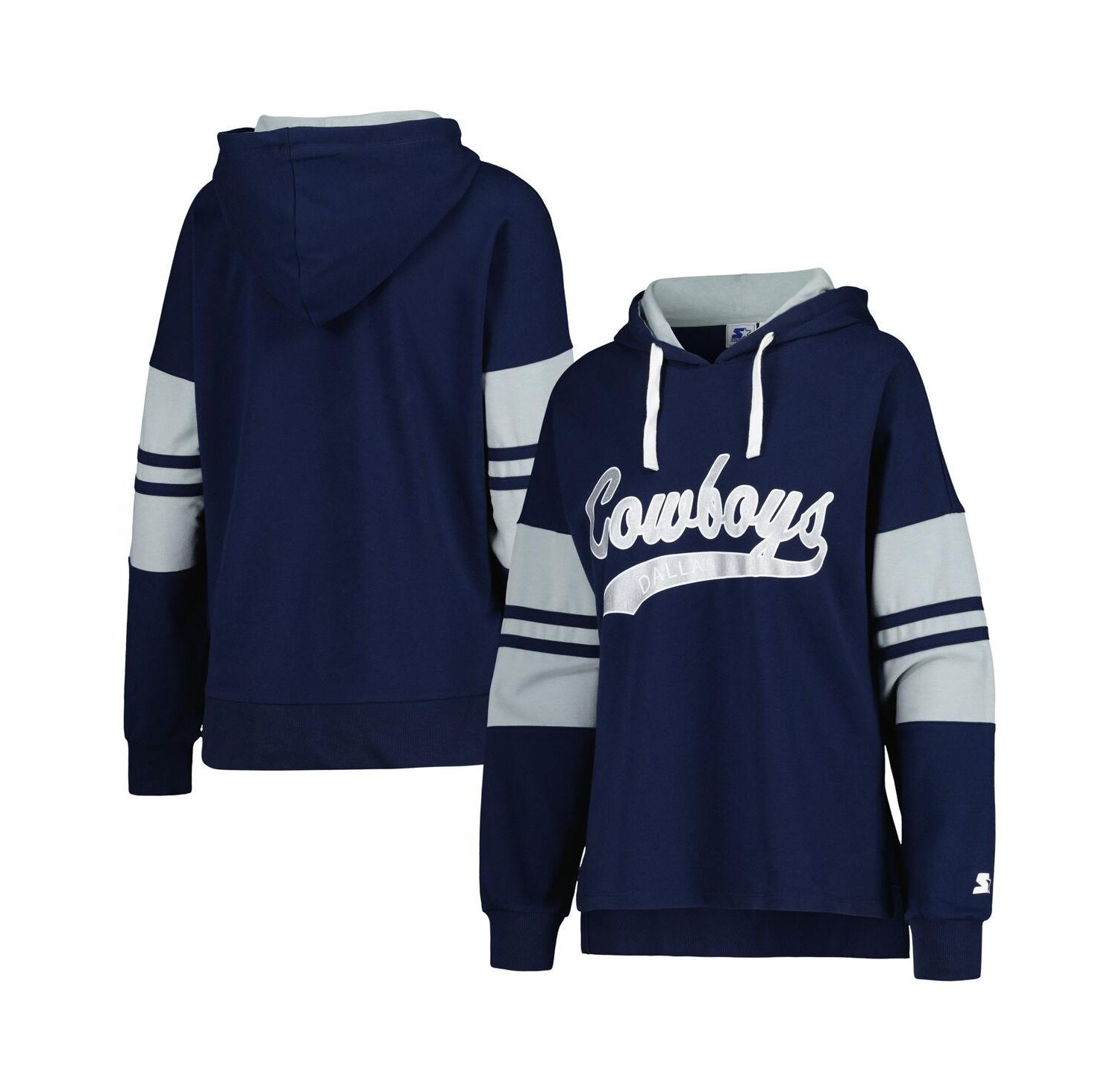 Women's Navy Dallas Cowboys Bump And Run Long Sleeve Hoodie T-shirt