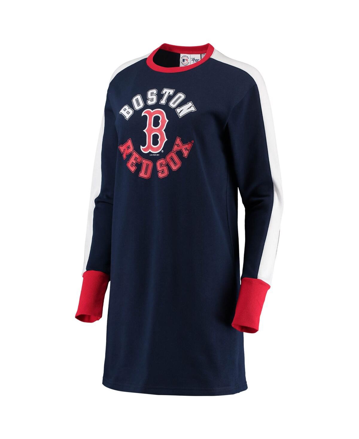 Shop G-iii 4her By Carl Banks Women's  Navy Boston Red Sox Hurry Up Offense Long Sleeve Dress