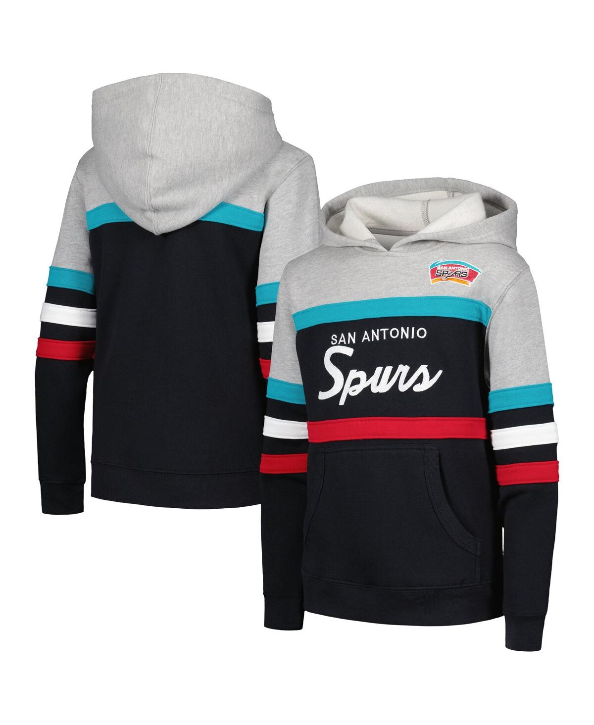 Mitchell & Ness Kids' Big Boys  Gray, Black San Antonio Spurs Hardwood Classics Head Coach Pullover Hoodie In Gray,black
