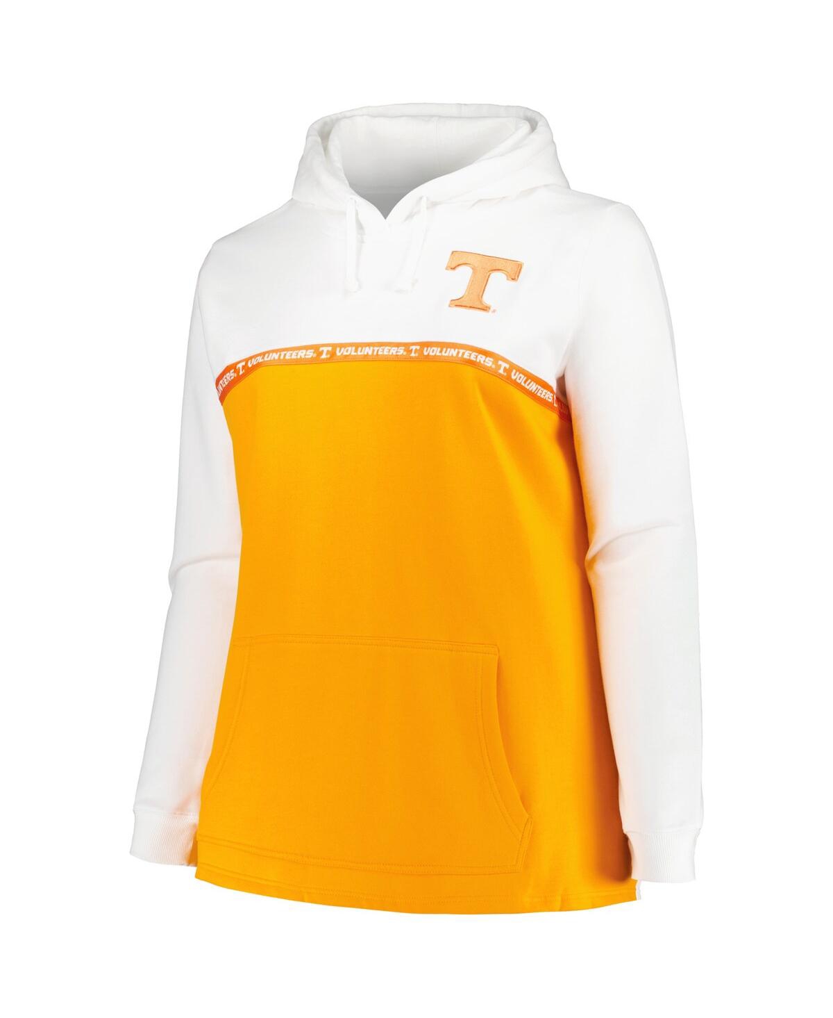 Shop Profile Women's  White, Tennessee Orange Tennessee Volunteers Plus Size Taping Pullover Hoodie In White,tennessee Orange