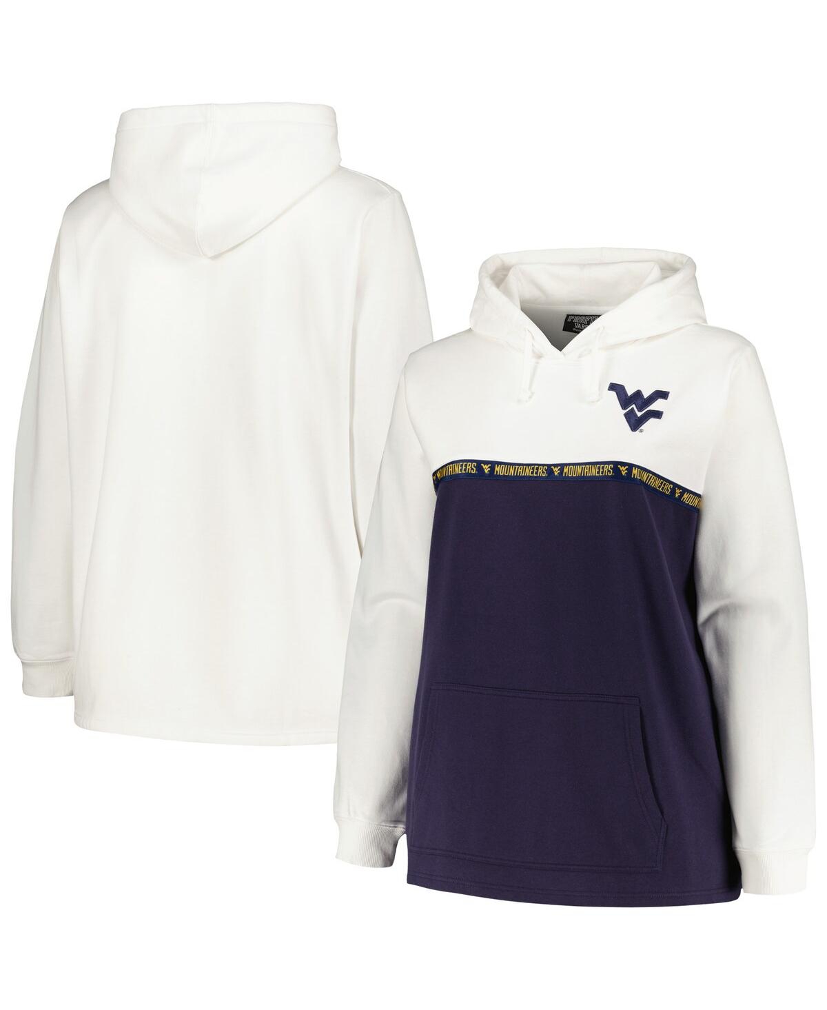Shop Profile Women's  White, Navy West Virginia Mountaineers Plus Size Taping Pullover Hoodie In White,navy