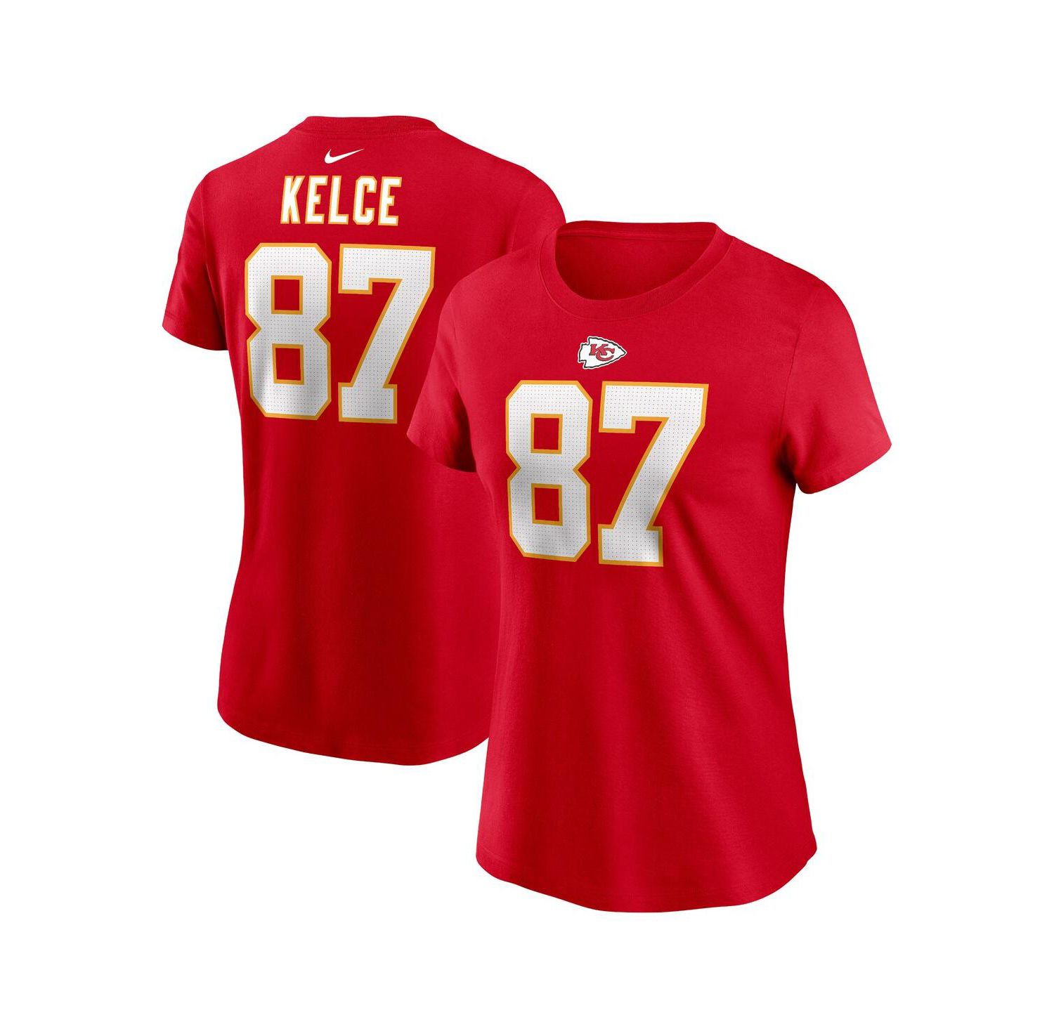Women's Travis Kelce Red Kansas City Chiefs Player Name and Number T-shirt