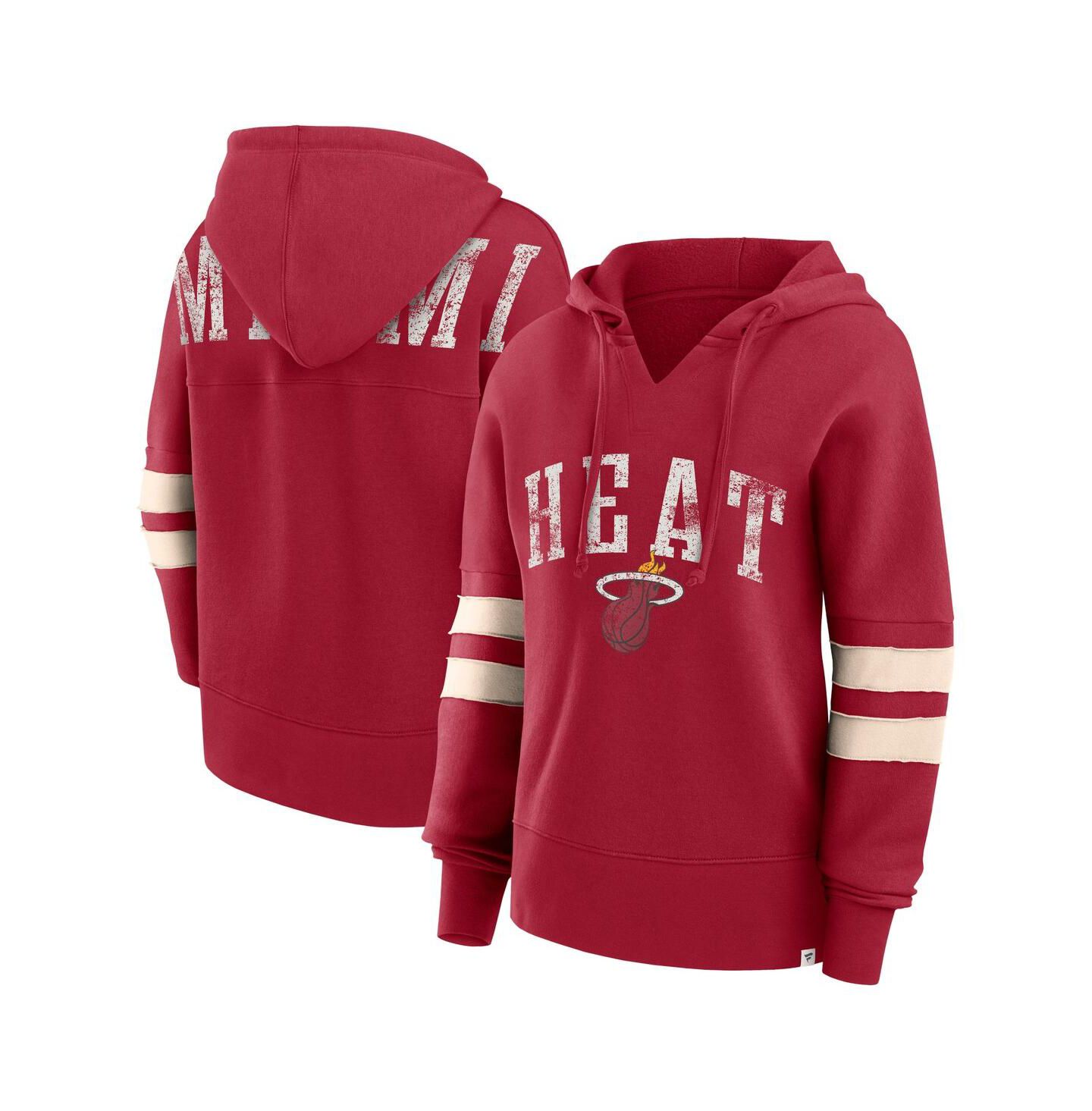 Женское худи Fanatics Red Distressed Miami Heat Bold Move Dolman V-Neck Pullover — фото 1