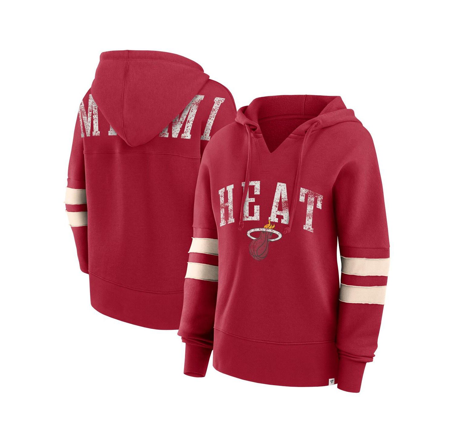Women's Red Distressed Miami Heat Bold Move Dolman V-Neck Pullover Hoodie