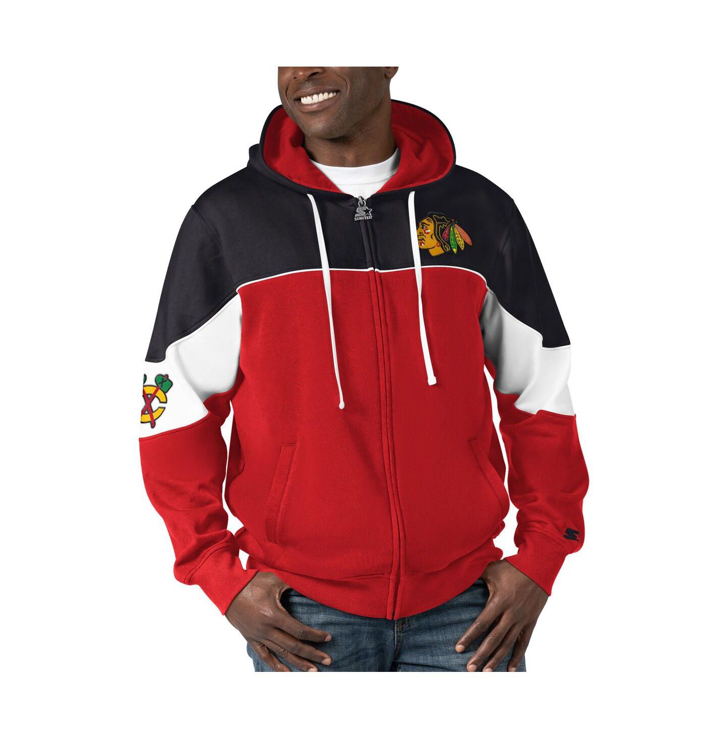 Мужское худи Starter Red, Black Chicago Blackhawks Power Forward Full-Zip — фото 1