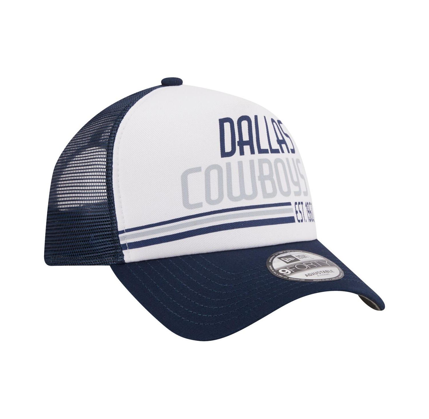 Men's White, Navy Dallas Cowboys Stacked A-Frame Trucker 9FORTY Adjustable Hat