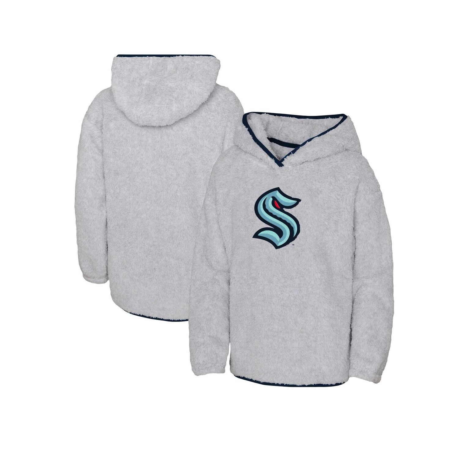 Big Girls Heather Gray Seattle Kraken Ultimate Teddy Fleece Pullover Hoodie