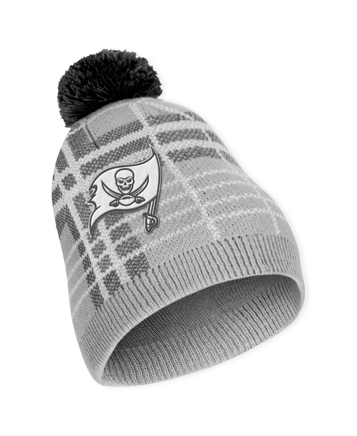 Shop Wear By Erin Andrews Women's  Tampa Bay Buccaneers Plaid Knit Hat With Pom And Scarf Set In Gray