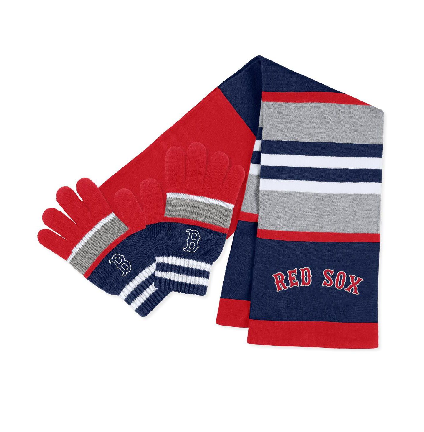 Женские аксессуары WEAR by Erin Andrews Boston Red Sox Stripe Glove and Scarf Set — фото 1