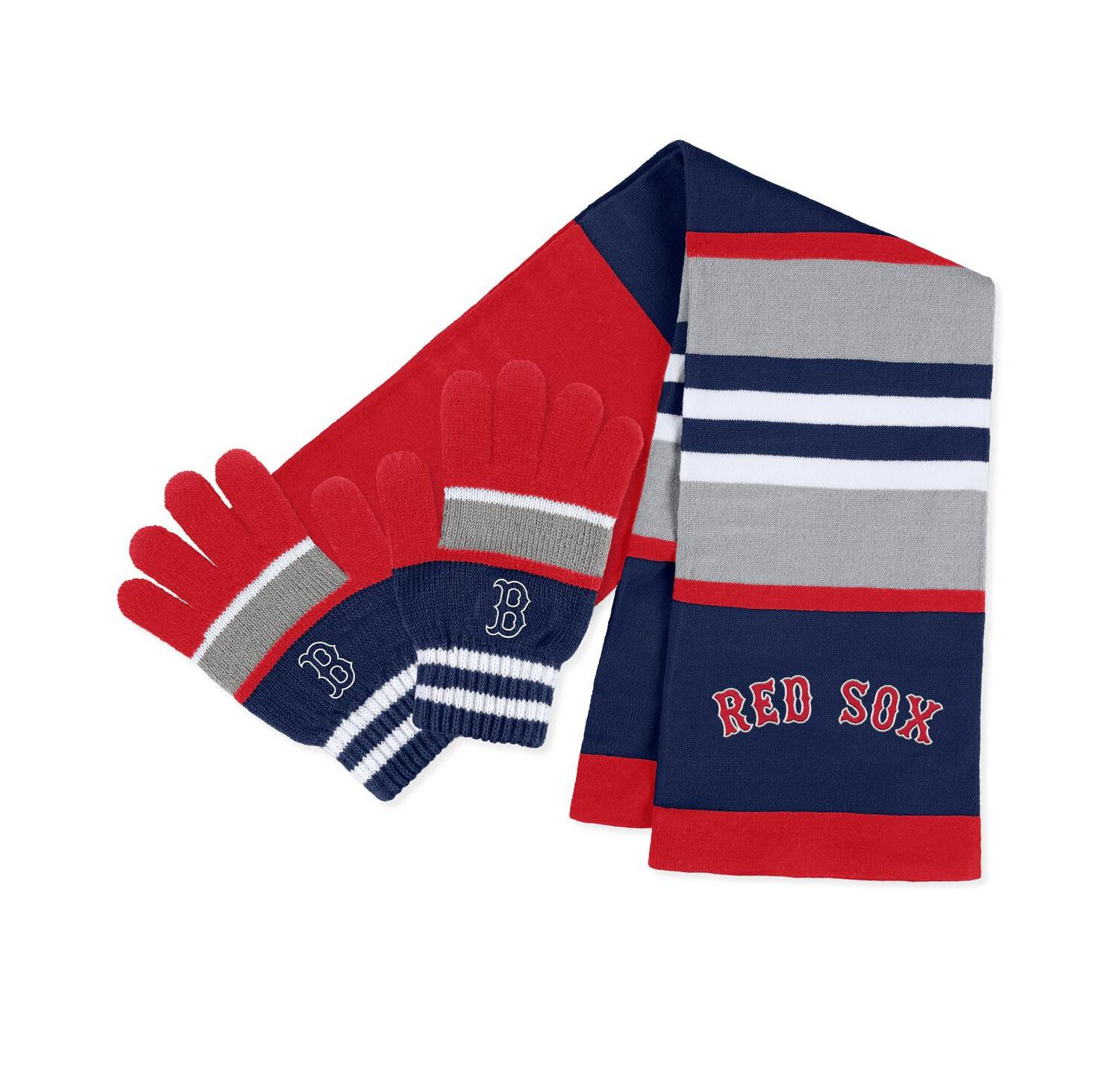 Women's Boston Red Sox Stripe Glove and Scarf Set