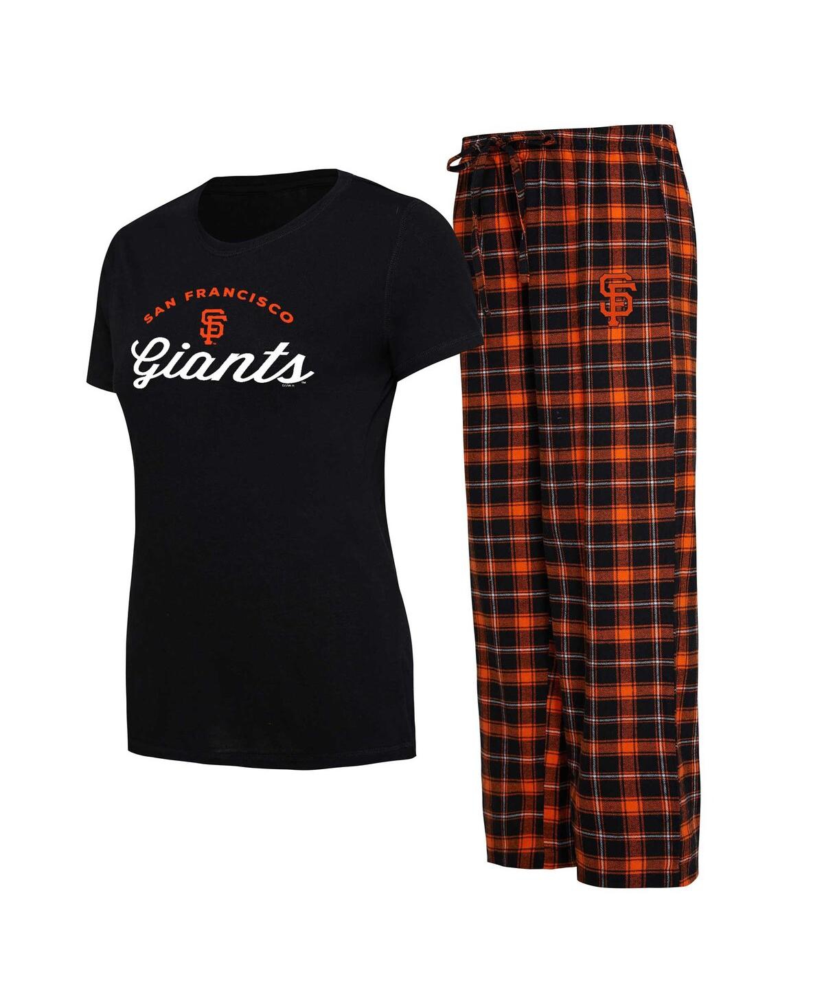 Concepts Sport Women's  Black, Orange Oklahoma State Cowboys Arctic T-shirt And Flannel Pants Sleep S In Black,orange