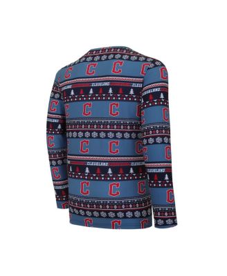 Men's Navy Cleveland Guardians Knit Ugly Sweater Long Sleeve Top and Pants Set