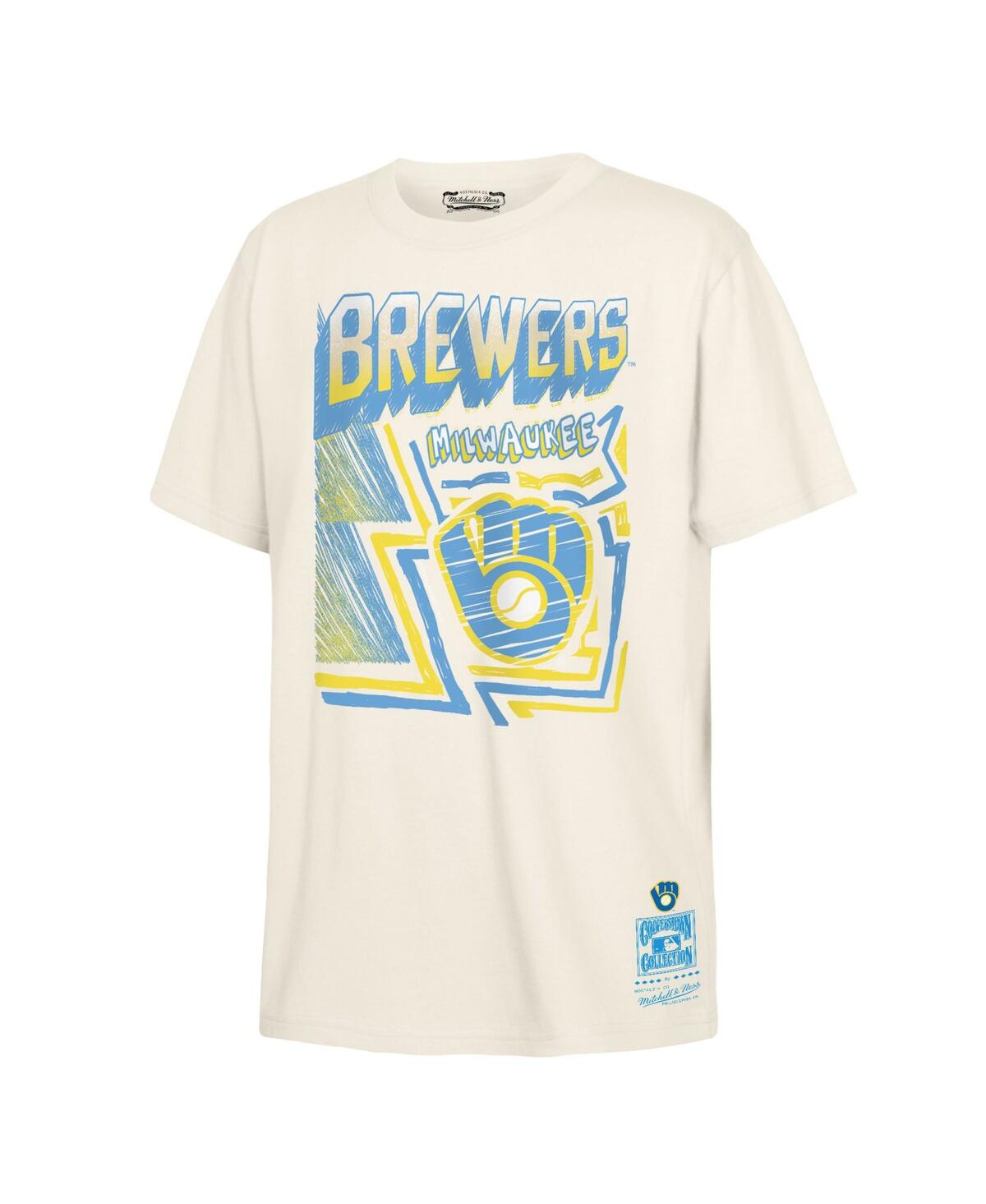 Shop Mitchell & Ness Big Boys Cream Milwaukee Brewers Cooperstown Collection Sketch T-shirt