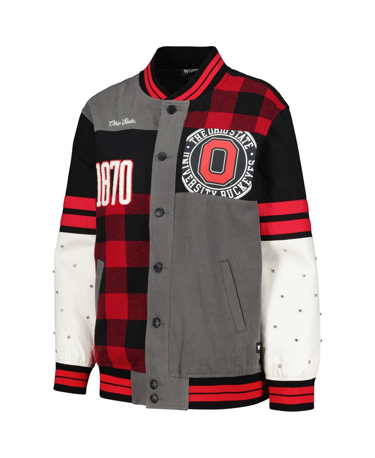 Shop The Wild Collective Women's  Black Distressed Ohio State Buckeyes Multi Vintage-like Button-up Bomber