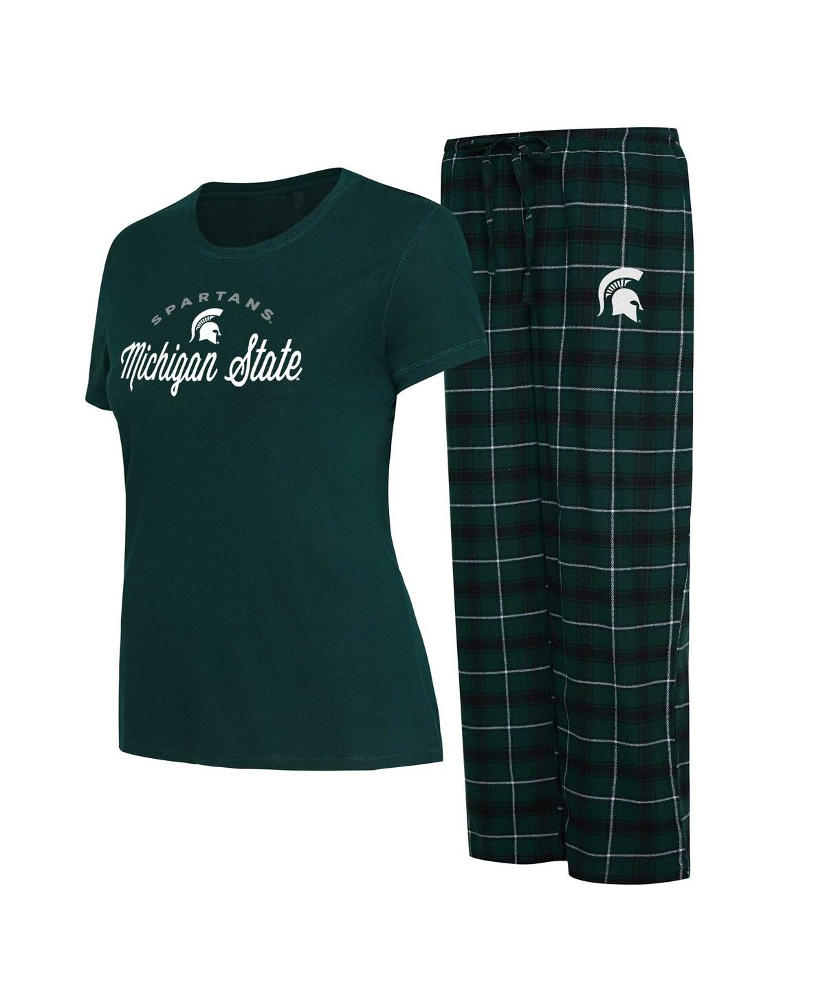 Shop Concepts Sport Women's  Green, Black Michigan State Spartans Arctic T-shirt And Flannel Pants Sleep S In Green,black