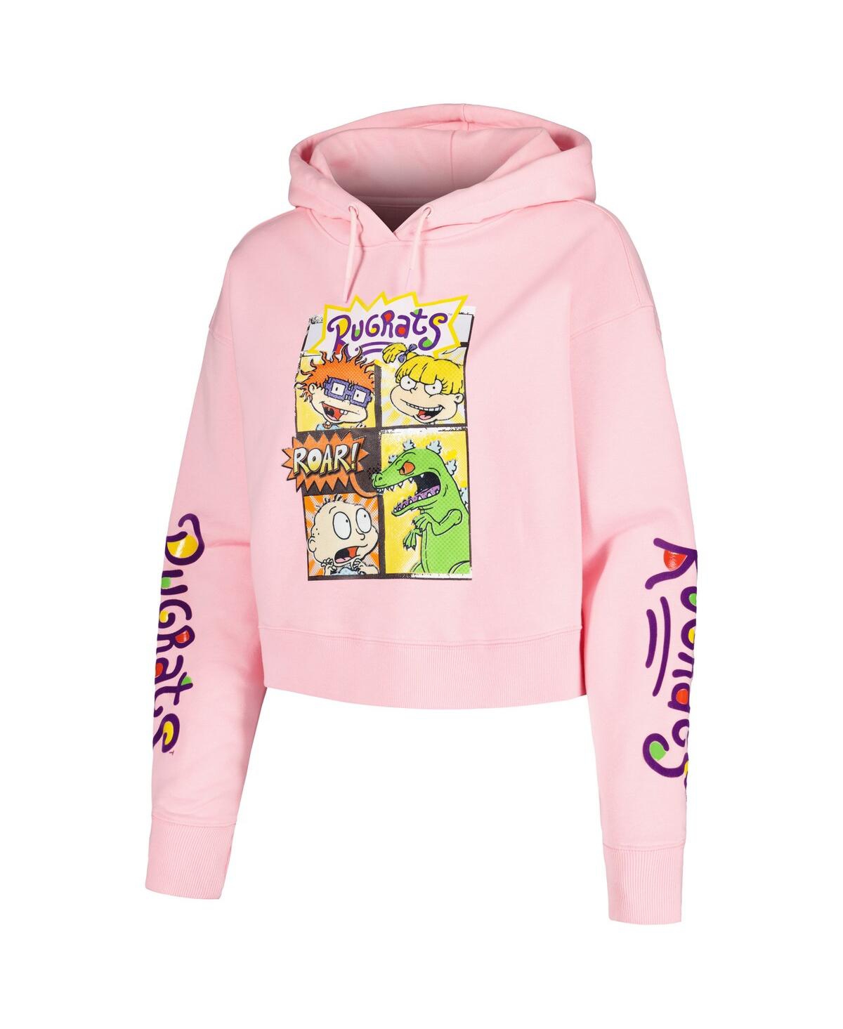 Freeze Max Men's And Women's  Pink Rugrats Comic Strip Cropped Pullover Hoodie In Pink