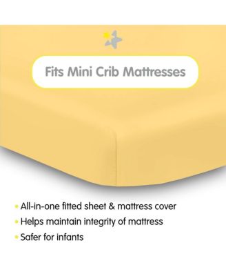 All-in-One Fitted Sheet & Waterproof Cover for 38" x 24" Mini Crib Mattress (2-Pack)