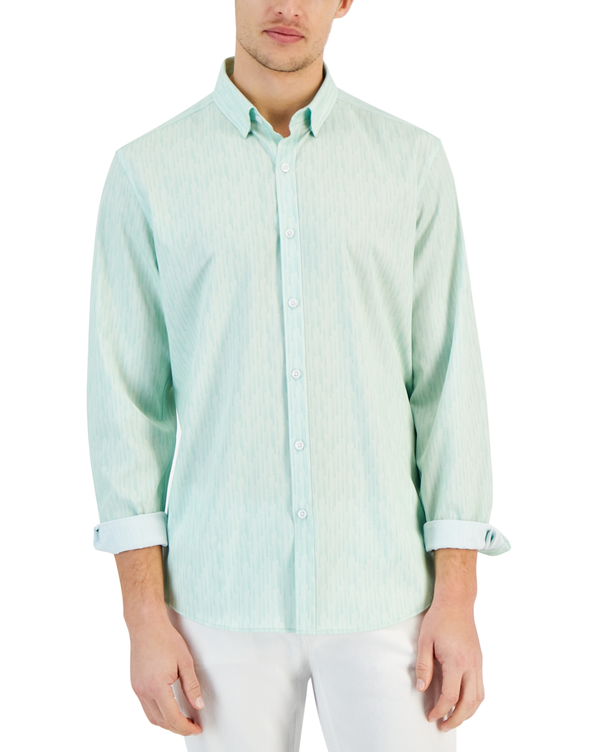 Men's Regular-Fit Stripe Stretch Shirt, Created for Macy's - Green