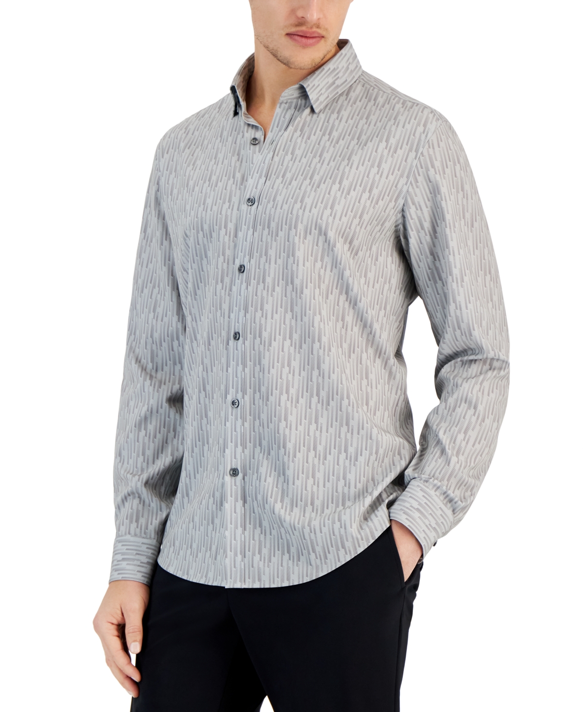 Shop Alfani Men's Regular-fit Stripe Stretch Shirt, Created For Macy's In Grey