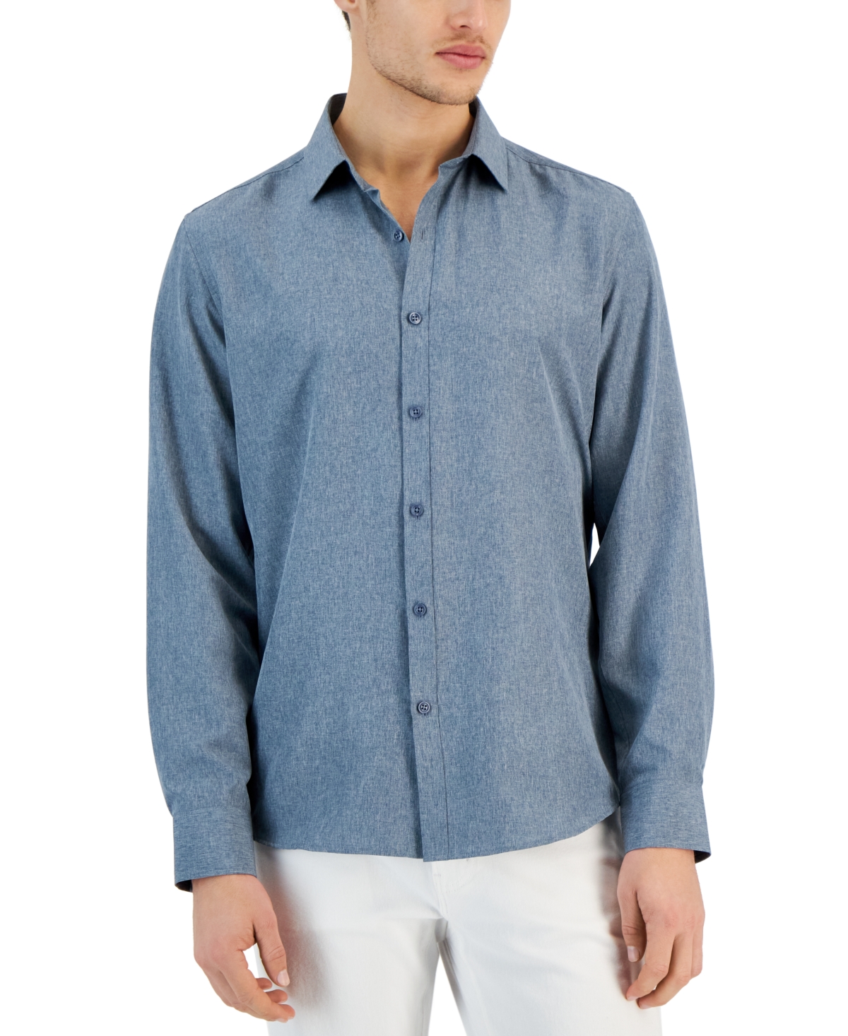 Alfani Men's Regular-fit Heather Shirt, Created For Macy's In Neo Navy