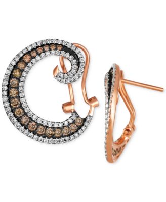 Chocolatier&reg; Chocolate Diamond & Vanilla Diamond Spiral Hoop Earrings (1-3/8 ct. t.w.) in 14k Rose Gold