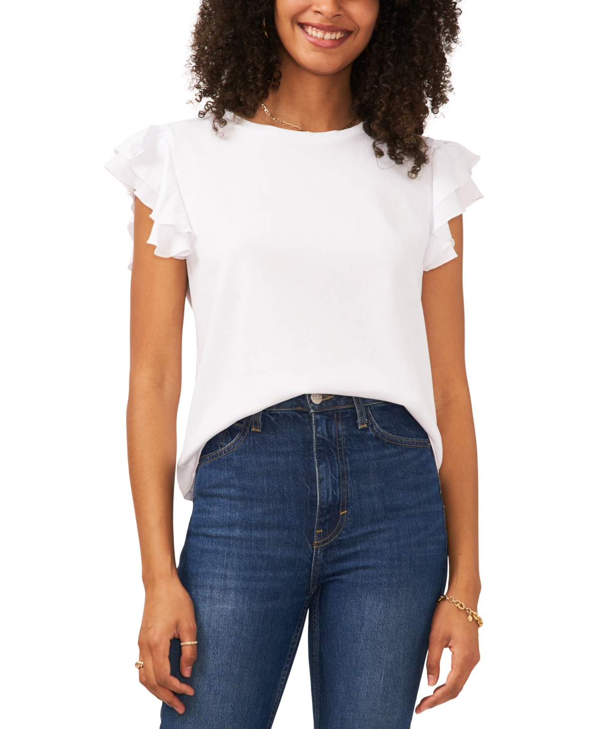 Women's Tiered Ruffled-Sleeve T-Shirt - Ultra White