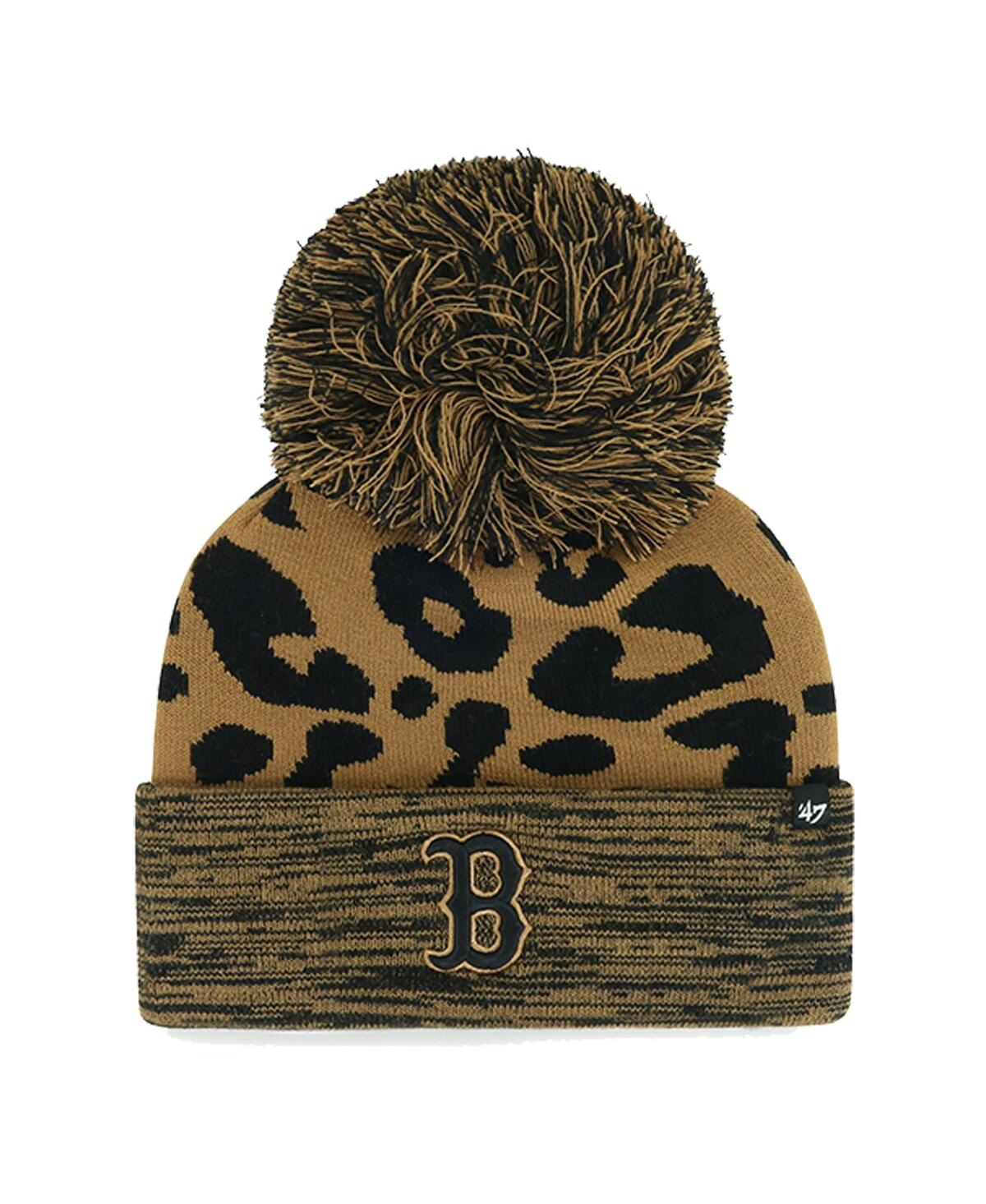 47 Brand Women's ' Boston Red Sox Leopard Rosette Cuffed Knit Hat With Pom In Brown