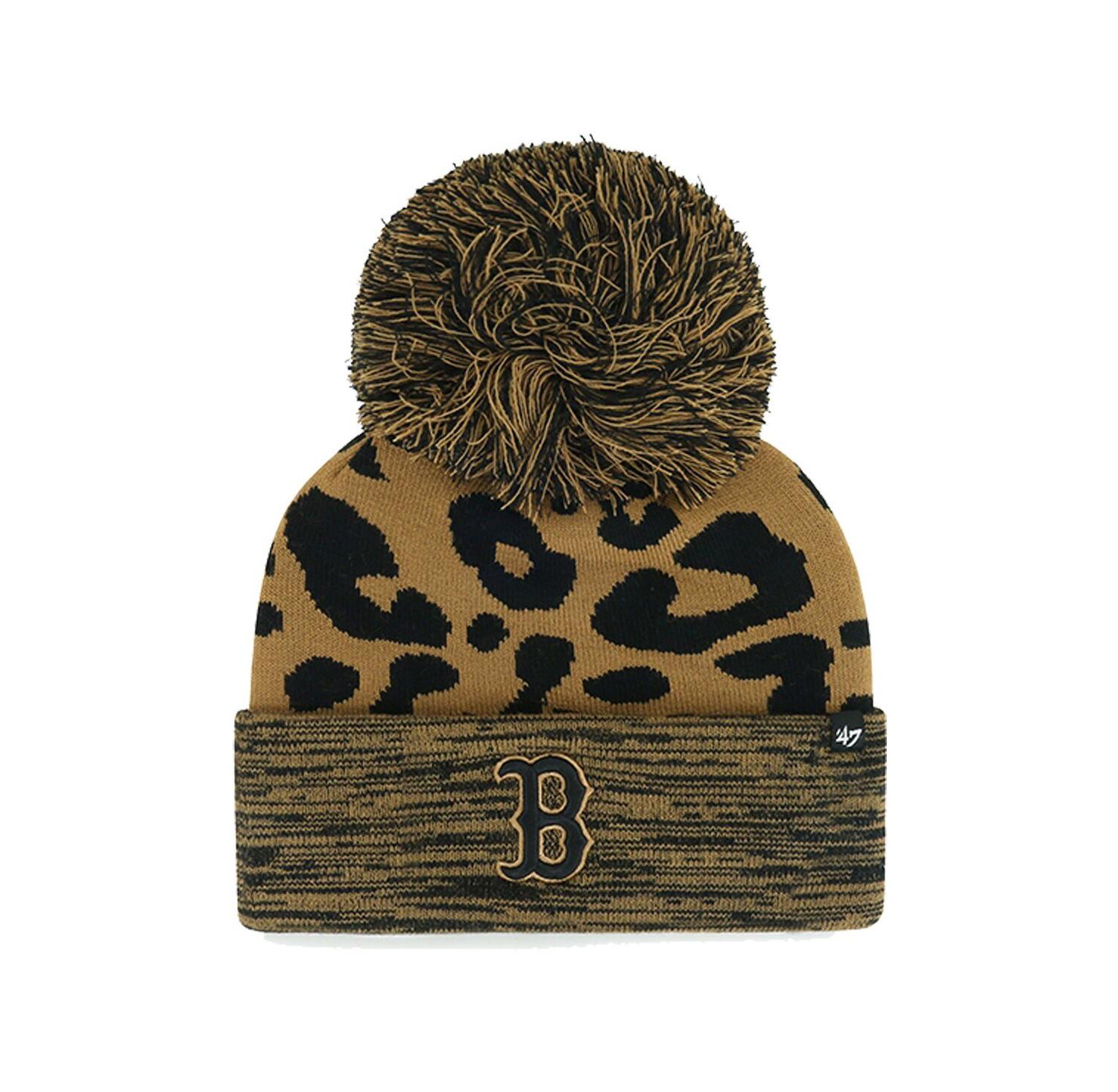 Women's Boston Red Sox Leopard Rosette Cuffed Knit Hat with Pom