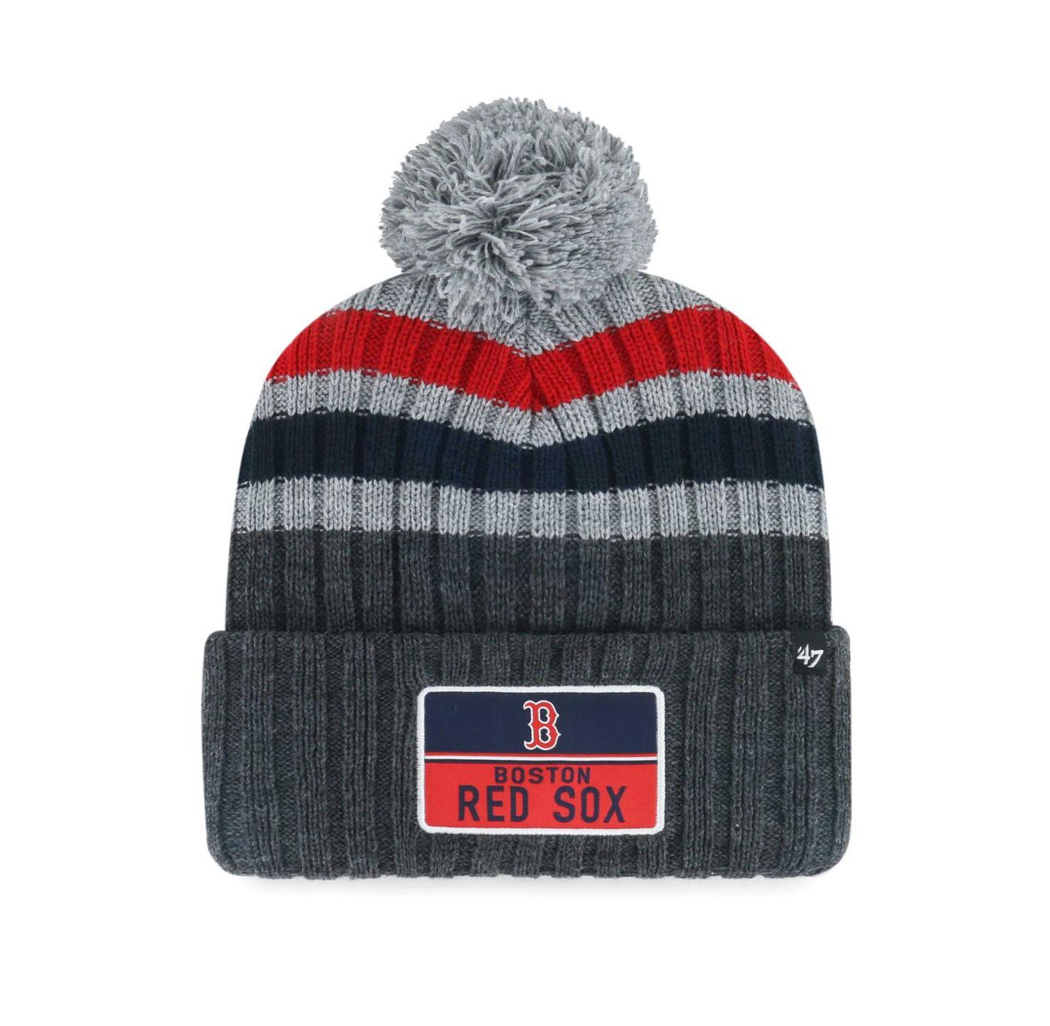 Men's Gray Boston Red Sox Stack Cuffed Knit Hat with Pom