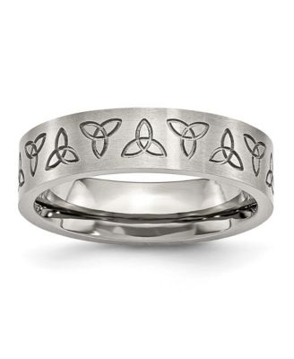 Chisel Stainless Steel Brushed Engraved Trinity Symbol 6mm Band Ring ...