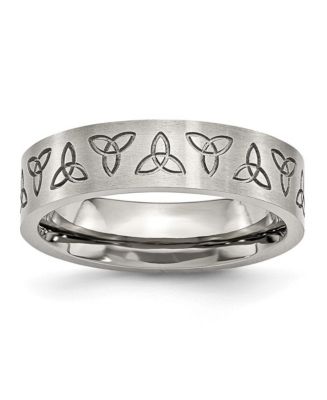 Chisel Stainless Steel Brushed Engraved Trinity Symbol 6mm Band Ring ...
